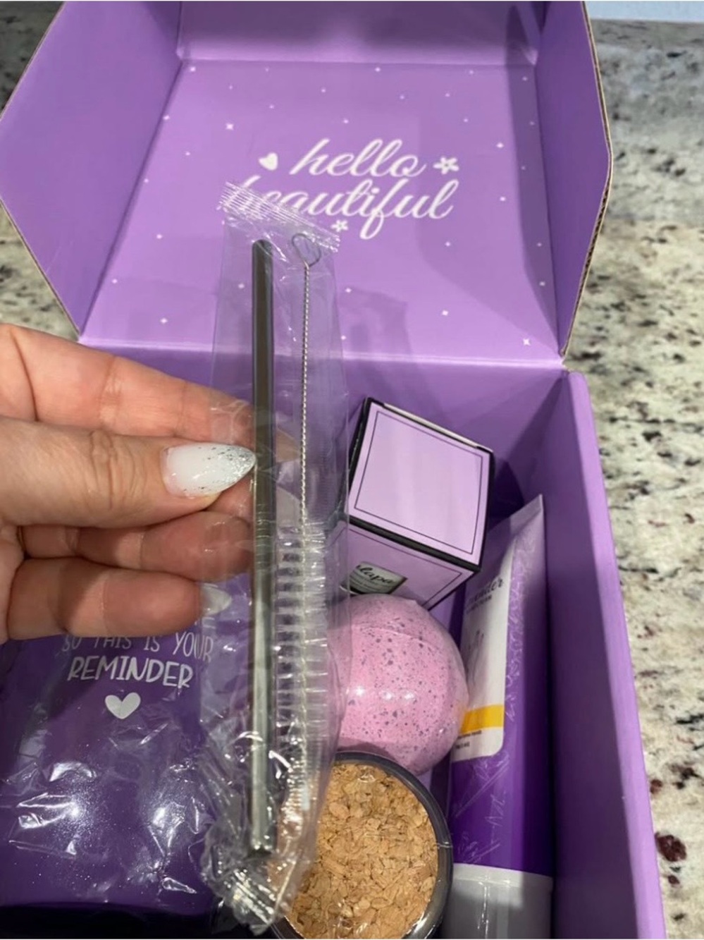 NEW - Gift set for Women, Birthday, lavender candle, tumbler, bath bomb, card - Picture 6 of 10